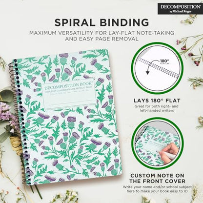 Decomposition Thistles College Ruled Spiral Notebook - 9.75 x 7.5 Journal with 160 Lined Pages - 100% Recycled Paper - Cute Notebooks for School Supplies, Home & Office - Made in USA - color: Green, Purple Thistle, style: Spiral-bound