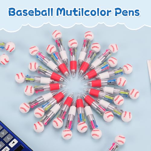 24 Pack Baseball Party Favors, 4-in-1 Multicolor Ballpoint Pens, Mini Retractable Baseball Pens, Goodie Bag Stuffers, Classroom Prizes, Birthday Gifts - style: Baseball