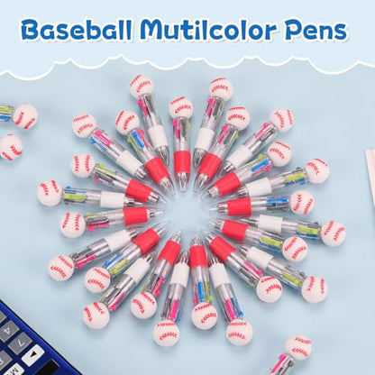 24 Pack Baseball Party Favors, 4-in-1 Multicolor Ballpoint Pens, Mini Retractable Baseball Pens, Goodie Bag Stuffers, Classroom Prizes, Birthday Gifts - style: Baseball