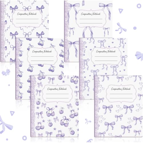 Fullhawl 6 Pack Composition Notebook College Ruled Bulk Light Purple Bow Composition Notebook Preppy Lavender Aesthetic for Back to School Supplies 110 Pages 9-3/4 x 7-1/2" for First Day of School - color: Light Purple, size: College Ruled