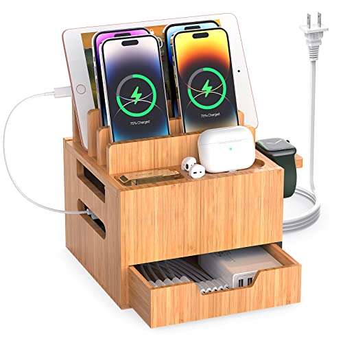 Pezin & Hulin Multi Device Charging Station, with Charger HUB Adapter, All in One Large Dock Organizer with Drawer Storage, Compatible with Phones, Tablets, Earbuds (5 Mixed Cables Included) - color: #2 (With Charger)