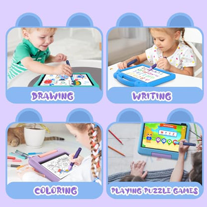 Kid-Friendly Stylus Pens for Touch Screens with Tethers - Mixoo Anti-Rolling Tablet Stylus 2 Pack for Kids, Compatible with iPad, iPhone, Tablets, Kindle and All Touch Screen Devices (Blue+Purple)