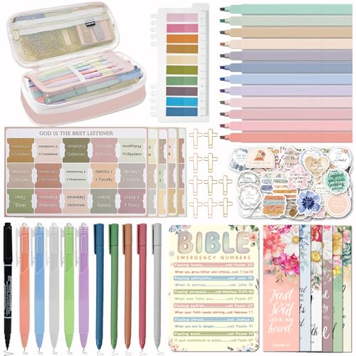 HRFGWDD Bible Study Supplies Journaling Kit for Women, All-in-One Bible Journaling Kit with Bible Highlighters and Pens No Bleed, Bible Tabs, Bookmarks, Bible Bag – Back-to-School Gifts（97pcs） - color: 97pcs
