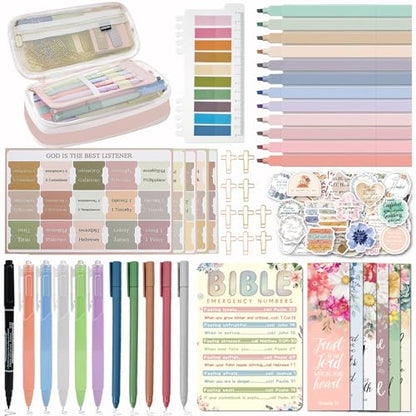 HRFGWDD Bible Study Supplies Journaling Kit for Women, All-in-One Bible Journaling Kit with Bible Highlighters and Pens No Bleed, Bible Tabs, Bookmarks, Bible Bag – Back-to-School Gifts（97pcs） - color: 97pcs
