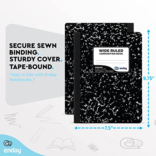 Enday Composition Notebook Wide Ruled (5 Pack) Hard Cover Marble Composition Notebook, 100 Sheets - color: Black Marble, size: 5 Pack