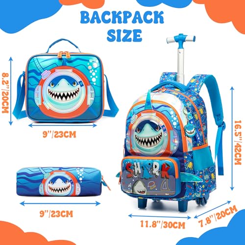 Kids Rolling Backpack with Wheels for Boys Elementary Students Kids Shark Travel Luggage Carry on School Backpack for Boys Ages 6-8 - color: 01 Shark