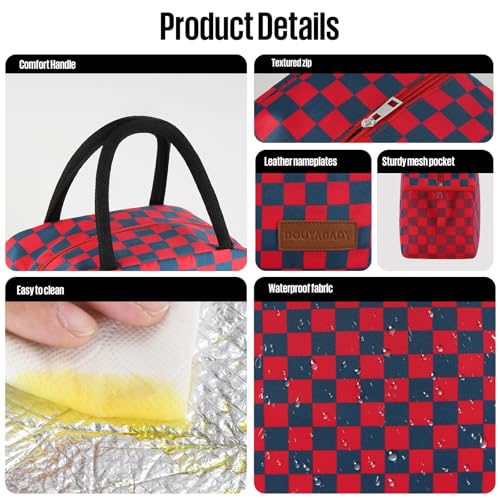 Lunch Bag Women/Men Lunch Box Women/Men (Dark blue+Red Checkerboard) | Spacious Lightweight Waterproof Sturdy Durable Great Value For Office Work School Picnic Travel - color: Dark blue+Red Checkerboard