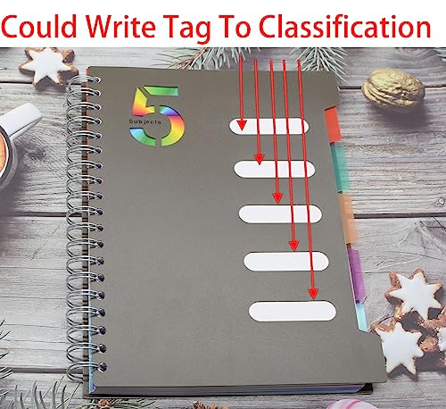 5 Subject Notebook, 4 Pcs 10 Inch x 7 Inch B5 Black Spiral Notebook With Waterproof Plastic Softcover, 300 Pages 80 Gsm College Ruled Papers With 5 Sheets Colorful Movable Dividers (4 Pcs Black) - color: 4 Pcs Black