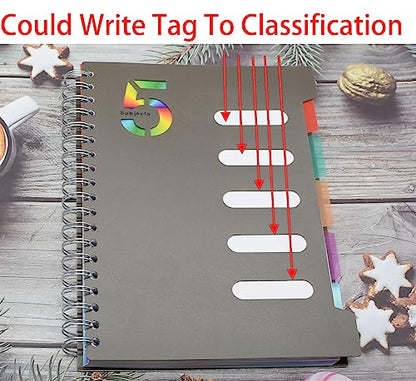 5 Subject Notebook, 4 Pcs 10 Inch x 7 Inch B5 Black Spiral Notebook With Waterproof Plastic Softcover, 300 Pages 80 Gsm College Ruled Papers With 5 Sheets Colorful Movable Dividers (4 Pcs Black) - color: 4 Pcs Black