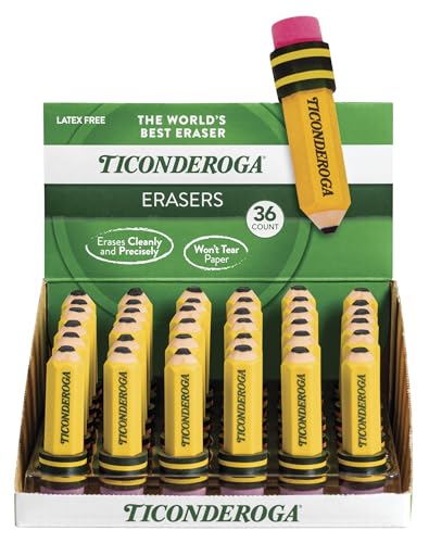 TICONDEROGA Erasers, Pencil Shaped, Yellow (38936) (Pack of 432) - size: 432 Count (Pack of 12), style: Yellow, 36 Count