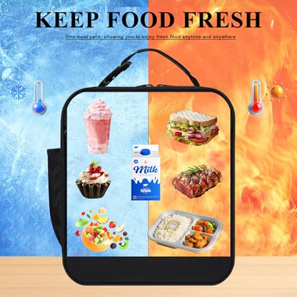 Insulated Lunch Bag Women Men Girls Boys Kids Lunch Box with Water Bottle Holder Handheld Shoulder Strap,Lunch Tote Purse for Food Container Carrier Cooler School Students Work Picnic Black A - color: 01-Black A