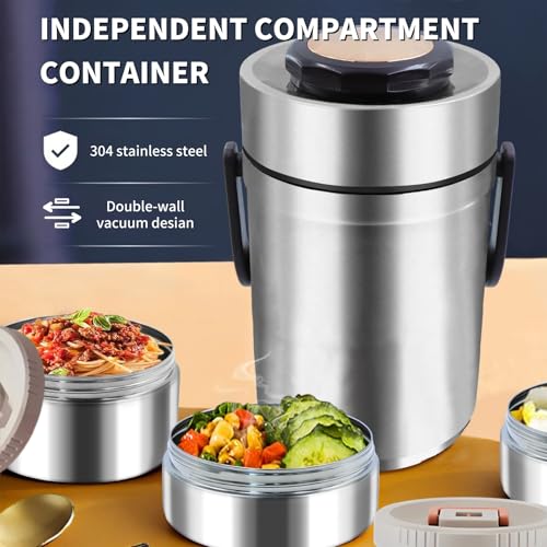 67oz Upgraded Thermos for Hot Food, 3-Layer Stackable Food Thermos, Soup Thermos Jar with Insulated Bag, Ideal for Office, Outdoor Meals, and Various Occasions (67 oz Silver) - color: 67 oz Silver