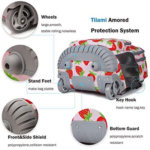 Tilami Rolling Backpack 18 inch Wheeled Backpack School College Student Travel Trip Boys and Girls - color: Strawberry