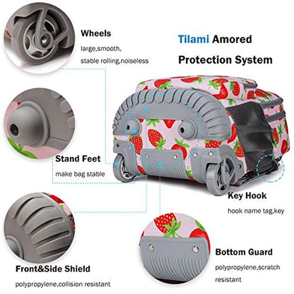 Tilami Rolling Backpack 18 inch Wheeled Backpack School College Student Travel Trip Boys and Girls - color: Strawberry