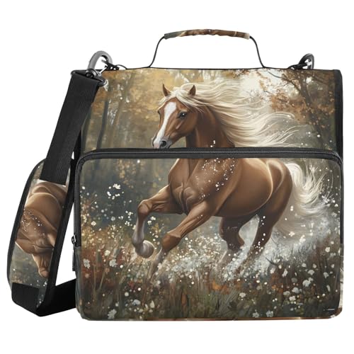 ALAZA Zipper Binder 3 Ring Horse Running Forest Binder Organizer with Zipper and Shoulder Strap Large Capacity Multi-Pocket Trapper Keeper File Folder for Office Supplies - color: Multicolored 20