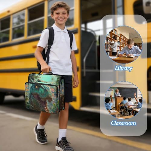 Jungle Dinosaur 3 Ring Zipper Binder Bag with Laptop Pockets and Shoulder Strap Tote Binders Organizer Case for School Office - color: Dinosaur