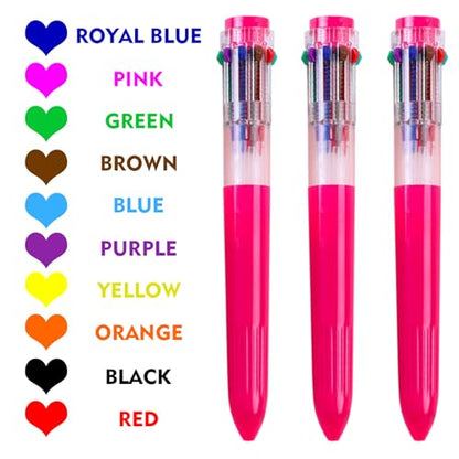 HeTaoCat 3-Pack 10-in-1 Retractable Ballpoint Pen, 0.5mm (Red) - color: Red