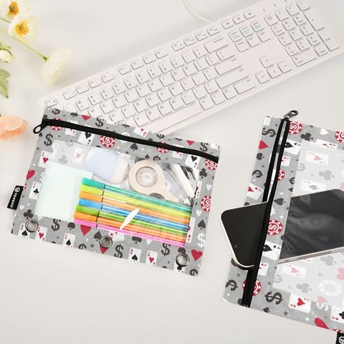 Play Chess White Black Binder Pouches 3 Ring for Boys Girls School Office College Supplies Chessboard Queen Knight Pencil Pouches Case Bag with Clear Window and Zipper 2 Pack - color: Chess