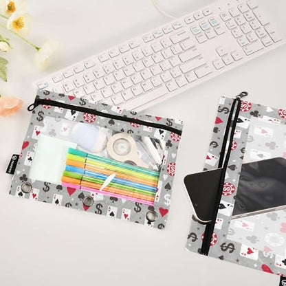 Play Chess White Black Binder Pouches 3 Ring for Boys Girls School Office College Supplies Chessboard Queen Knight Pencil Pouches Case Bag with Clear Window and Zipper 2 Pack - color: Chess