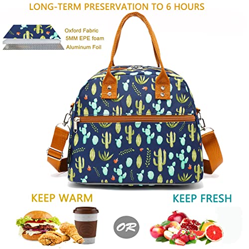 FlowFly Insulated Lunch Bag With Shoulder Strap for Women, Men, and Kids, Large and Reusable, Handle, Freezable Work and School Travel Tote and Meal Prep Organizer,Cactus - color: Cactus