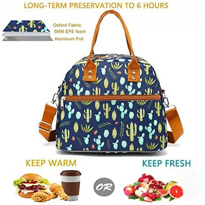 FlowFly Insulated Lunch Bag With Shoulder Strap for Women, Men, and Kids, Large and Reusable, Handle, Freezable Work and School Travel Tote and Meal Prep Organizer,Cactus - color: Cactus