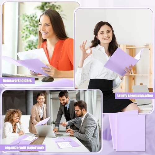 Gueevin 100 Pack Plastic Folder with Pockets, 2 Pocket Folders, Plastic Glossy Folders Fit Letter Size Paper, Heavy Duty Durable File Folder with Business Card for Home Office School (Light Purple) - color: Light Purple