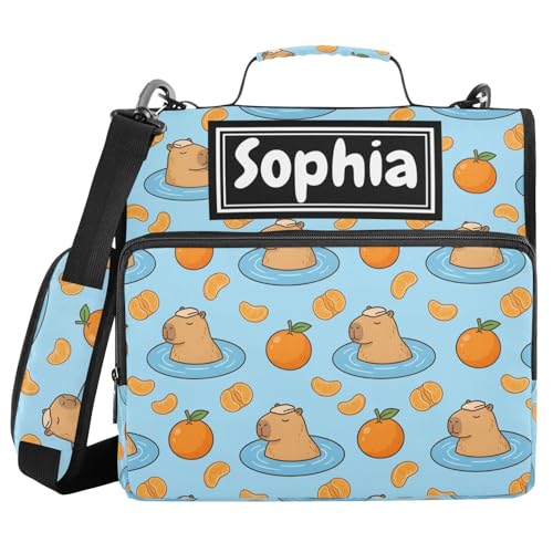Capybara Fruits Blue Print Custom Zipper Binder Bag 3 Ring with Shoulder Strap & Handle Personalized Binder Bag Expandable File Folder for School - color: Multi-capybara Fruits Blue