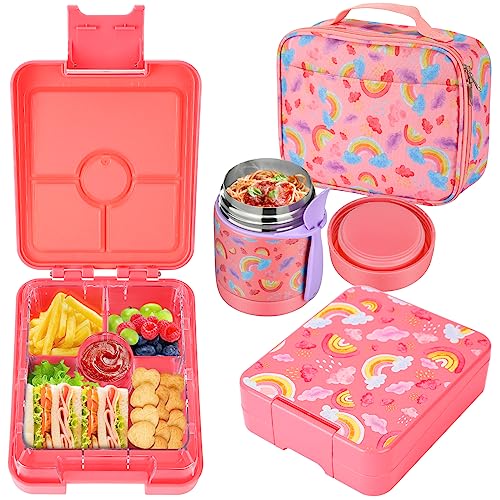 Howeemo Rainbow Bento Lunch Box Set, 25.36 oz Capacity, Stainless Steel Insulated Soup Thermo, Leak-proof Bento Box, Microwave and Dishwasher Safe - color: Rainbow