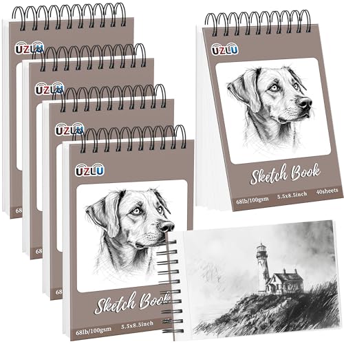 5 Pcs Sketch Books Bulk 5.5 x 8.5 in 200 Sheets Top Spiral Bound Sketch Pad Drawing Paper 40 Sheets Each Acid Free Mixed Media Sketchbook 68lb/100gsm Art Supplies for Beginner Artist - size: 5.5x8.5in, style: 5 Pack-Total 200 sheets