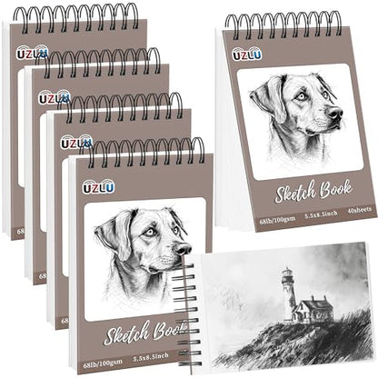 5 Pcs Sketch Books Bulk 5.5 x 8.5 in 200 Sheets Top Spiral Bound Sketch Pad Drawing Paper 40 Sheets Each Acid Free Mixed Media Sketchbook 68lb/100gsm Art Supplies for Beginner Artist - size: 5.5x8.5in, style: 5 Pack-Total 200 sheets