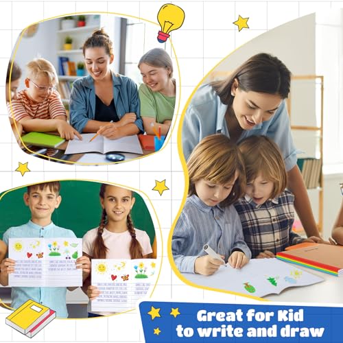 Henoyso 100 Pack Bulk Primary Composition Notebooks for Kids - Wide Ruled Journal with Picture Space, 60 Pages, Rainbow Spine, 9.75 x 7.5 in for Office, School, Journaling, Back to School Supplies