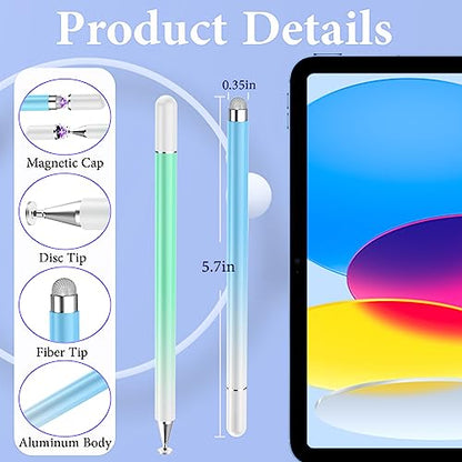 Stylus Pens for Touch Screens, 2 in 1 Magnetic Disc Stylus Pen for iPad with Magnetic Cap, Tablet iPad Pencil Suit with iPhone/Pad/Android/Microsoft/Surface/Switch All Capacitive Touch Screens - color: Blue+Green