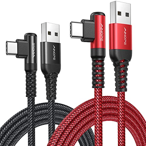 AINOPE USB C Cord 3.1A Fast Charge, [2-Pack, 6.6ft] Type C Charging Cable Right Angle, Resistant Nylon Braided USB-A to USB-C Charge Compatible Galaxy S10 S9 S8 Plus S21, V30,V20,G6, Type C Charger - color: Black+Red, size: 6.6FT+6.6FT