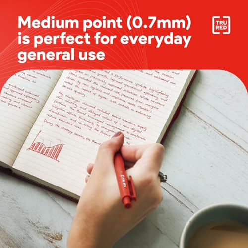 TRU RED Retractable Gel Pens, Medium Point 0.7mm, Red Ink, 12 Pack – Quick‑Dry Pens for Grading, Editing & Mark‑Up - color: Red, size: 12 Pack, style: Medium Point