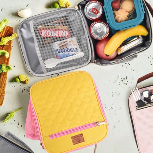 Genteen Kids Lunch Box Insulated Soft Mini Cooler with Bottle Holder, Lightweight Reusable Easy-Clean Lunch bag for Girls, Boys Back to School-Yellow - color: Yellow