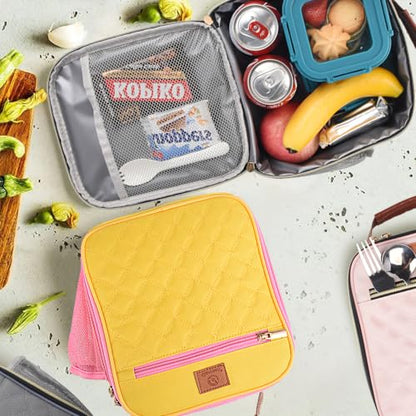 Genteen Kids Lunch Box Insulated Soft Mini Cooler with Bottle Holder, Lightweight Reusable Easy-Clean Lunch bag for Girls, Boys Back to School-Yellow - color: Yellow