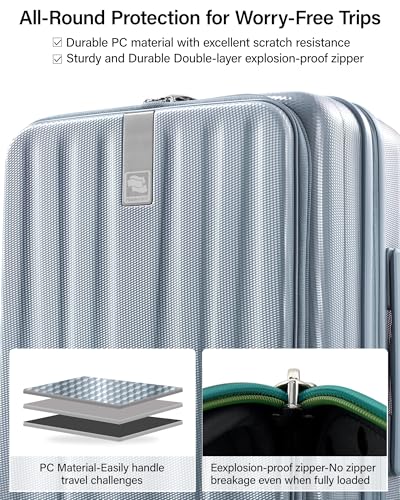 Hanke 26 Inch Expandable Luggage Top Opening Checked Bag Luggage Hard Shell Suitcases with Wheels Lightweight Travel Luggage Heavy Duty Luggage Suitcase with Lock for Woman Men-Grey - color: Grey, size: 26 Inch Expandable