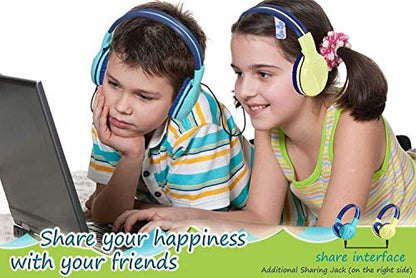 SIMOLIO 2 Pack Wireless Kids Headphones with Share Port, Bluetooth 6.0 w/Mic for Toddler Teens, 75/85/94dB Volume Limit, Foldable Stero Headsets w/Travel Case for School iPad Tablet, USB C Charging - color: Mint & Yellow