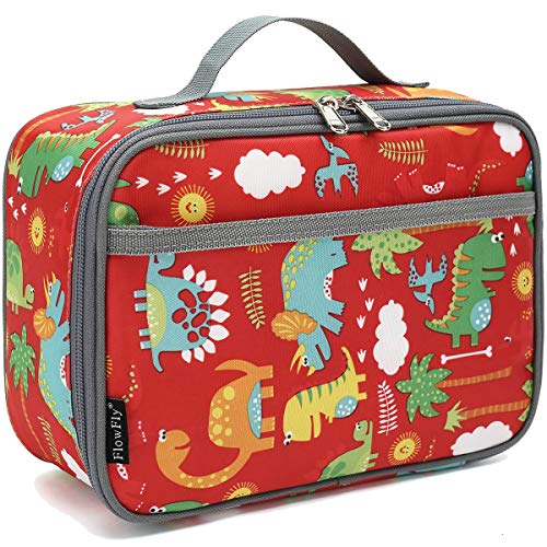 FlowFly Kids Lunch box Insulated Soft Bag Mini Cooler Back to School Thermal Meal Tote Kit for Girls, Boys,Dinosaur&Coconut - color: Dinosaur&Coconut