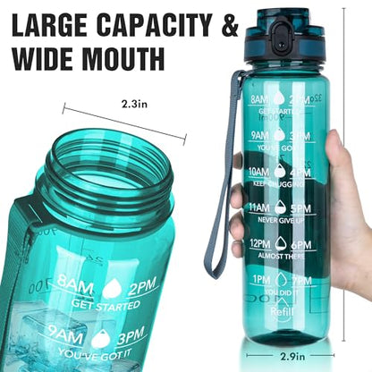 OLDLEY Water Bottle, 32oz Motivational Sports Water Bottle with Time Marker - Times to Drink - Tritan, BPA Free, Wide Mouth Leakproof,Deep Sea - color: Deep Sea