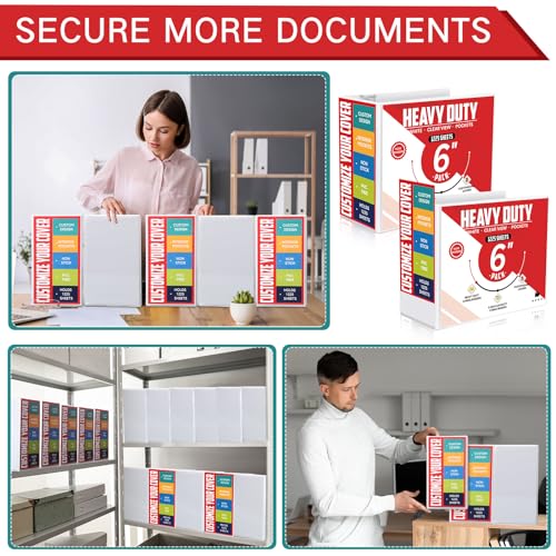 Sinload 4 Pcs 6 Inch Large Ring Binders with Pockets 3 Ring Binder 8.5" x 11" Presentation Folder View Binder with Customizable Clear Cover for Documents Files Projects(White) - color: White, size: 6 Inch