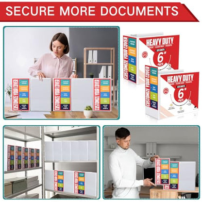 Sinload 4 Pcs 6 Inch Large Ring Binders with Pockets 3 Ring Binder 8.5" x 11" Presentation Folder View Binder with Customizable Clear Cover for Documents Files Projects(White) - color: White, size: 6 Inch