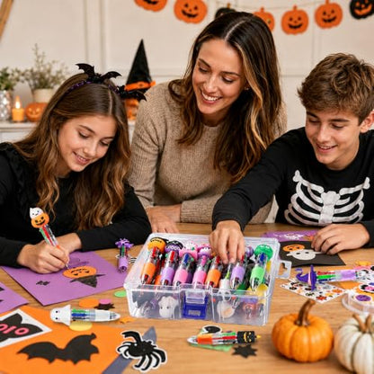 Vellibring 24 Pcs Halloween Pens 4-in-1 Mini Multicolor Retractable Ballpoint Pens Pumpkin Ghost Bat Witch Skull Cute Pens Halloween Party Favors Goodie Bag Fillers Classroom Rewards Stationery Gift - style: Cute Halloween-24pcs