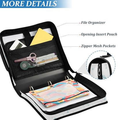Zipper Binder Bag 3 Ring File Folder Portfolio Organizer Zippered Binder Bags with Strap Fits Laptop Women Men - color: 21-delicate Bow Dot