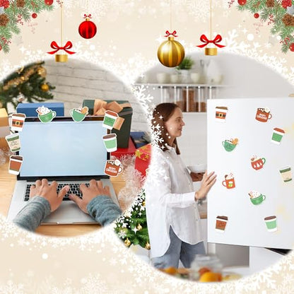 Xqumoi 30 Pack Christmas Coffee Cup Sticky Notes - Xmas Tree Stocking Self Sticky Notepads Self-Adhesive Writing Memo Pads for Latte Lover Gift Office School Supplies Party Favors Goodies Bag Fillers - style: Christmas (Coffee Cup)
