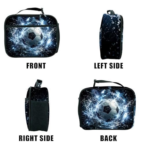 Soccer Lunch Bag Insulated Reusable Lunch Box Kids Girls Boys Cooler Thermal Tote Bag For Men Women School Work Picnic - color: Soccer