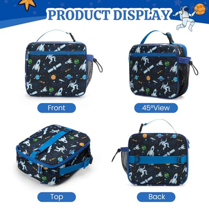 MEXS Lunch Bag for Kids, Insulated Lunch Box Girls Boys, Durable Lunch Tote(adjustable) with Water Bottle Holder/Water-resistant Lining, Toddler Lunch Picnic Cooler Bag for School Travel (Astronaut) - color: Astronaut