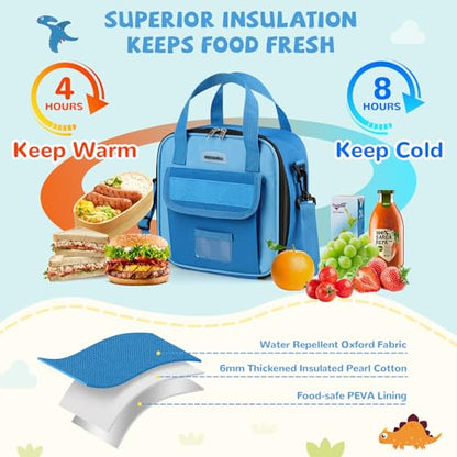 REDSHELL Lunch Box Kids, Large Insulated Lunch Bag for Boys, Dark Blue | Tactical Style, Cooler Lunchbag, Square Toddler Lunchbox, School & Daycare, Lunch Tote, Water Bottle Holder, Adjustable Strap - color: Dark Blue