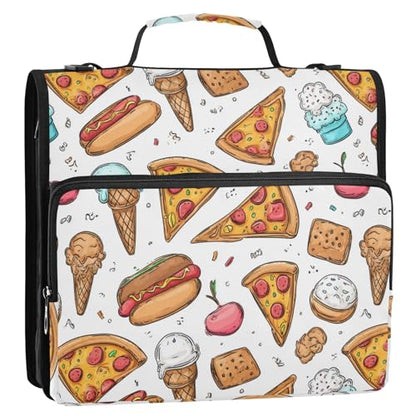 Fast Food Pizza 3 D-Ring 2 inch Zipper Binder Bag with Shoulder Strap, Multi-Pocket Portfolio Organizer Case for 13 Inch Laptop Middle School - color: Fast Food Pizza