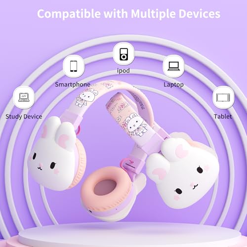Icarer Kids Bluetooth Headphones with 85dB Volume Limiter, Bluetooth 5.4 & 20H Playtime, Ultra-Soft Foldable Over-Ear Headset with Mic, FM/TF/Wired Mode, Cute Animal Design for School Travel (Purple) - color: Purple